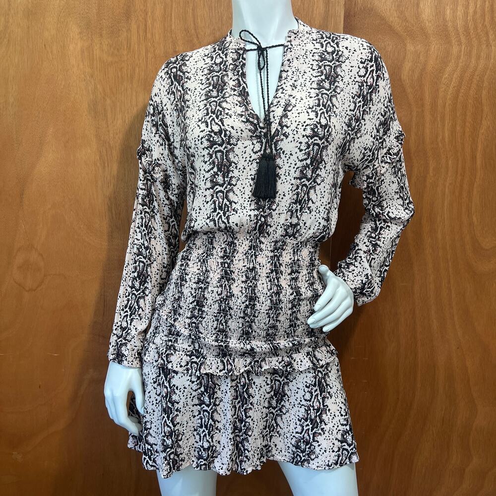 Aqua Womens Long Sleeve Snake Print Smocked Pink Mini Dress Size Xsmall